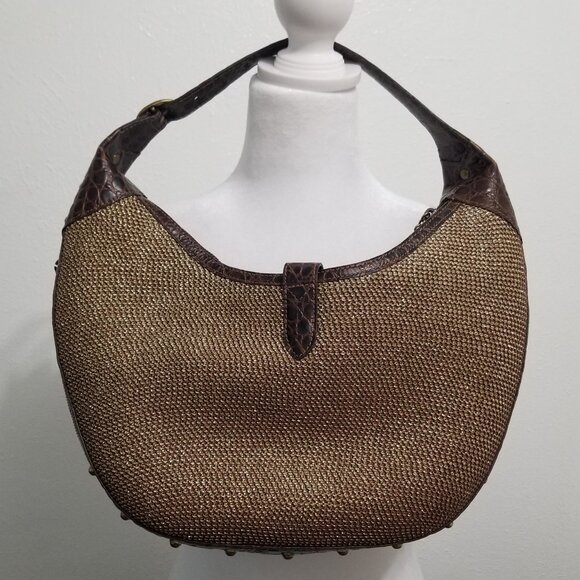 Vintage Eric Javits New York Gold Woven Squishee Studded Hobo Leather Bag - Picture 2 of 16